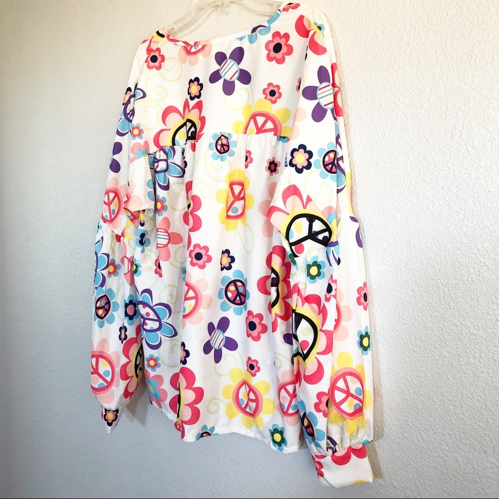 Vintage Colorful Floral & Peace Sign Top Sz Medium - Picture 8 of 8